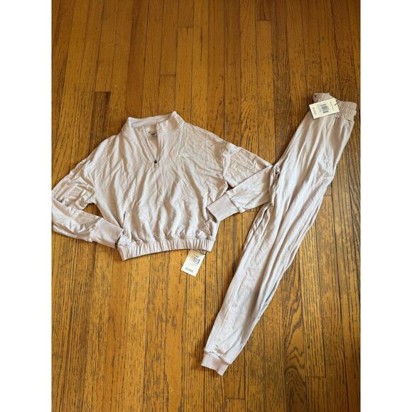 AYBL Set Womens XS/XXS Sand Grey Studio 1/2 Zip Pullover + Joggers Loungewear - Picture 1 of 10